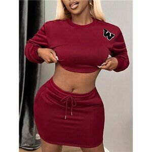 2 Piece Women Casual Homewear Sweatshirt And Mini Skirt Set, Autumn